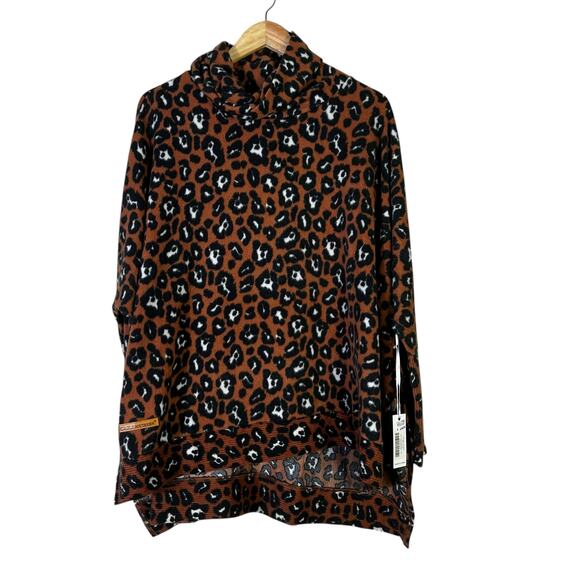 NWT Simply Southern Leopard Print Tunic Sweater Size OS Brown Cowl Neck Country - Picture 2 of 8
